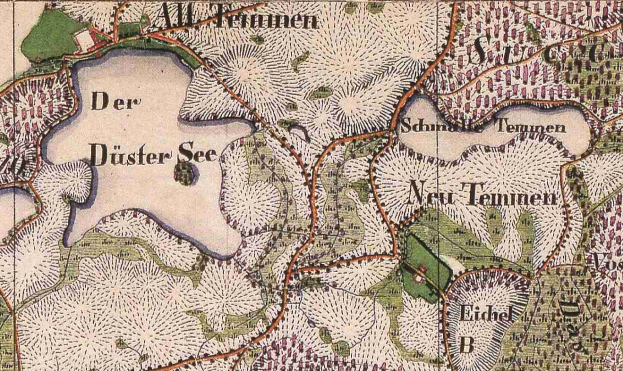 Ein detaillierter alter Stadtplan von Düsseldorf, Deutschland, der Straßen, Gebäude, Sehenswürdigkeiten und Text mit Informationen zur Bevölkerung, Bevölkerungsdichte und Lage der Stadt zeigt.