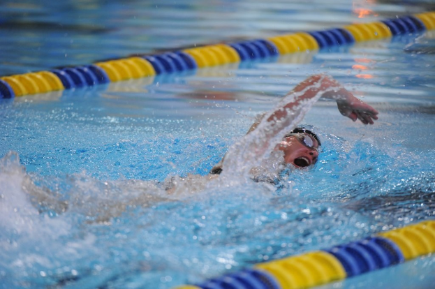 Eine Person schwimmt im Wasser.