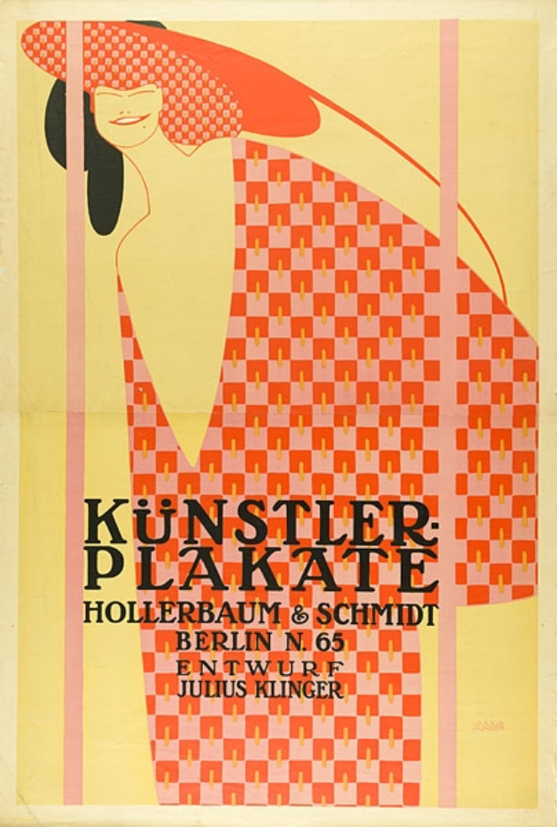 Ein Plakat für Kunstler Plakate in Berlin, Deutschland, das eine Frau mit einem menschlichen Gesicht und Text mit Veranstaltungshinweisen zeigt.