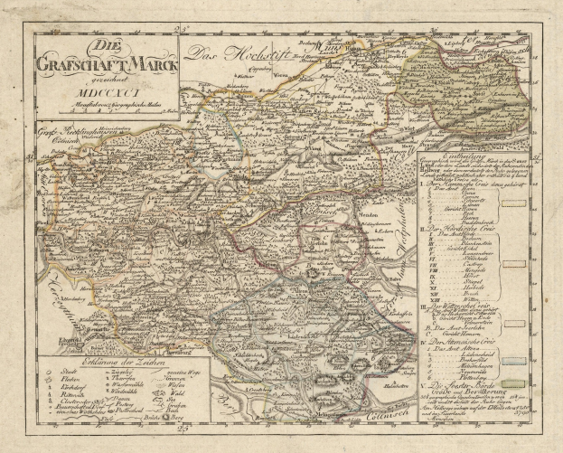 Ein detailliertes Vintage-Karte von München, Deutschland, mit Straßen, Parks und Sehenswürdigkeiten mit einem dekorativen Rand in Blau-, Grün- und Gelbtönen.