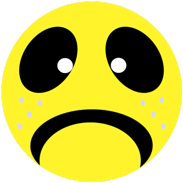 Ein gelbes Smileysymbol mit trauriger Miene auf einem weißen Hintergrund.