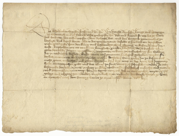 Ein gelbliches, altes Papier mit sauberer, lesbarer Schreibschrift, das angeblich ein Brief des deutschen Finanzministers an seine Frau ist.