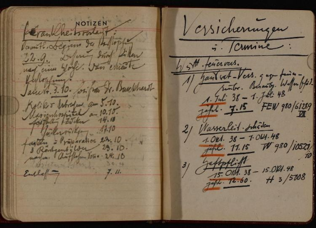 Ein offenes deutsches Militärtagebuch aus dem frühen 20. Jahrhundert, gefüllt mit handgeschriebenem Text und Zahlen.