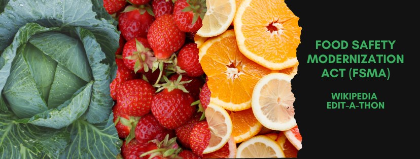 Eine Anordnung von Erdbeeren, Orangen und Kohl mit dem Text "Food Safety Modernization Act (FSMA)" auf der rechten Seite.