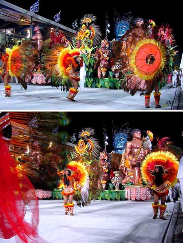 Eine Collage mit Darstellenden, einer Statue und einem Gebäude.