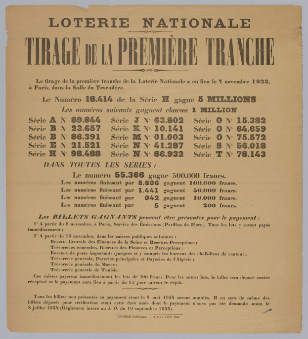Lotterielos für die 'Loterie Nationale Première Tranche'-Ziehung.
