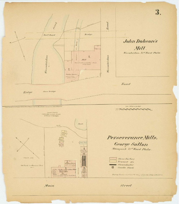 Alte Karte von San Francisco, Kalifornien, die John Dobson's Mühle in der Mitte hervorhebt mit detaillierten Straßen, Gebäuden und Sehenswürdigkeiten.