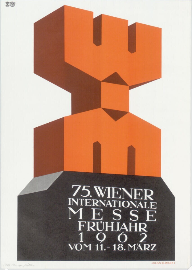 Plakat für die 75. Internationale Messe Frühling in München, Deutschland, mit einer farbenfrohen zentralen Skulptur und Textdetails zum Event.