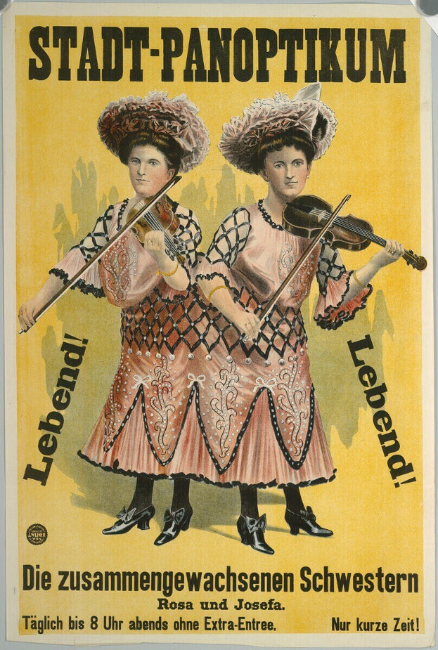 Schwarz-weiß-Propagandaplakat, das zwei Frauen beim Geigenspiel zeigt.