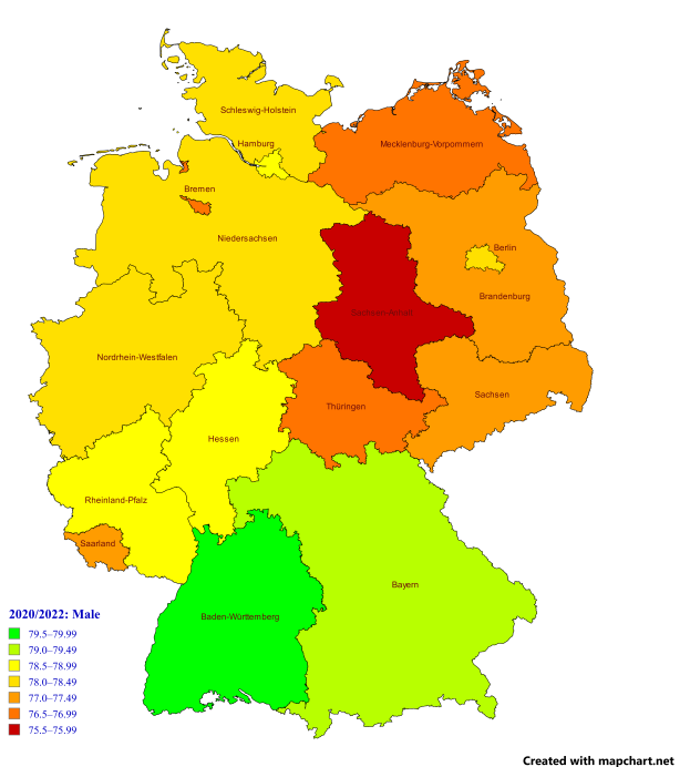 Eine Deutschlandkarte mit verschiedenen Farben, die den Prozentsatz der Bevölkerung in jedem Gebiet angeben, begleitet von beschreibendem Text auf der linken Seite.